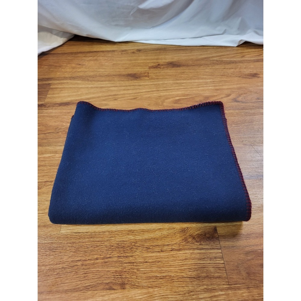 Vintage LL Bean Navy Blue Wool & Cashmere Blend Throw Blanket